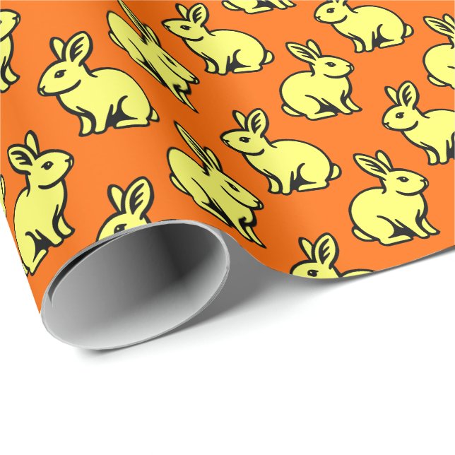 Papel De Presente Padrão de coelhos - Amarelo, Preto e Laranja (Ponta do rolo)