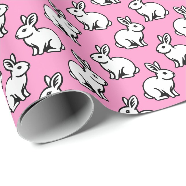 Papel De Presente Padrão de coelhos - Preto e Branco com Rosa (Ponta do rolo)