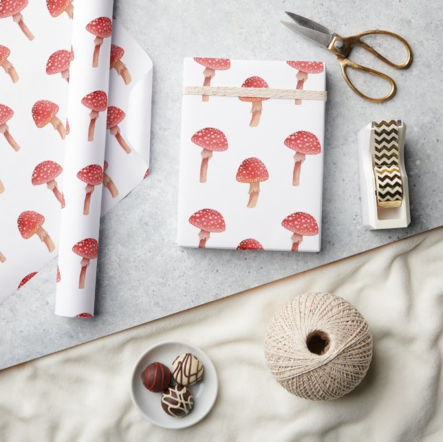 Papel De Presente Padrão de Cogumelo da Floresta | Fungo Vermelho da (Artesanato)