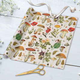 Papel De Presente Padrão de Cogumelo e Flor Silvestre Vintage
