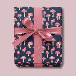 Papel De Presente Padrão de Cogumelo Rosa