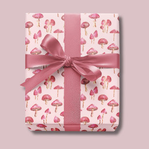 Papel De Presente Padrão de Cogumelo Rosa