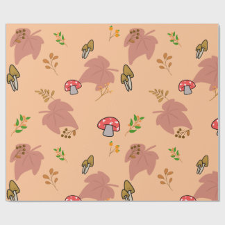 Papel De Presente Padrão de Cogumelo Vermelho Aconchegante e Folhas 