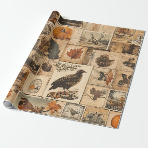 Papel De Presente Padrão de Colagem de outono de Vintage   Ephemera 