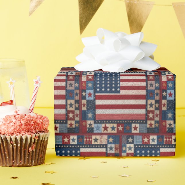 Papel De Presente Padrão de Colcha da Bandeira Americana (Festa de aniversário)