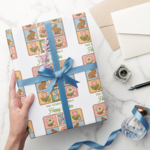 Papel De Presente Padrão de Colcha de Coelhinho Feliz de Páscoa Fofa