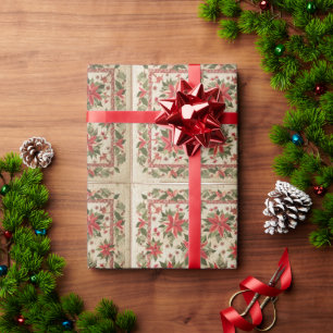 Papel De Presente Padrão de Coleta Vermelha e Creme
