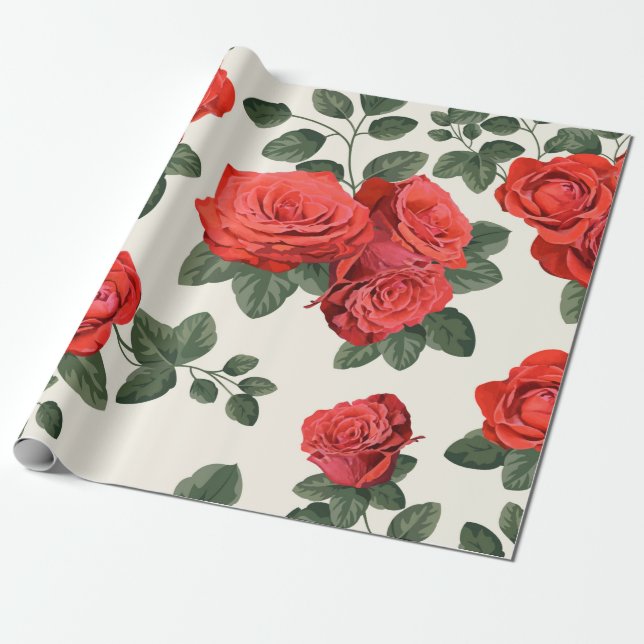 Papel De Presente Padrão de colheita sem costura com rosas (Desenrolado)