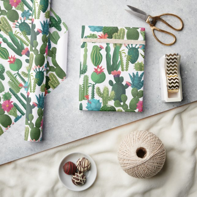Papel De Presente Padrão de Colheita Verde de Cactos (Artesanato)