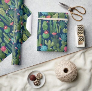 Papel De Presente Padrão de Colheita Verde de Cactos