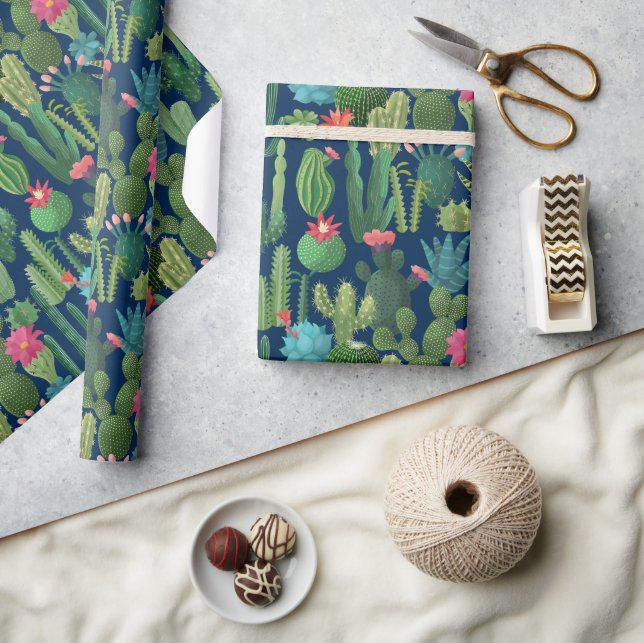 Papel De Presente Padrão de Colheita Verde de Cactos (Artesanato)
