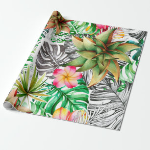 Papel De Presente Padrão de coloração aquosa sem costura das folh