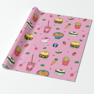 Papel De Presente Padrão de Comida colorido bonito a rosa