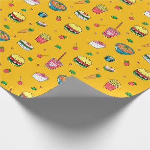 Papel De Presente Padrão de Comida colorido bonito em amarelo