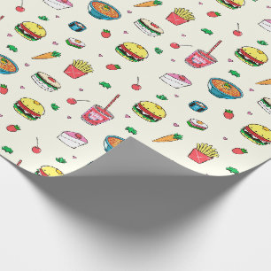 Papel De Presente Padrão de Comida colorido bonito em branco