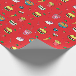 Papel De Presente Padrão de Comida colorido bonito em vermelho