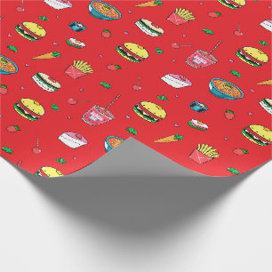 Papel De Presente Padrão de Comida colorido bonito em vermelho