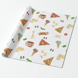 Papel De Presente Padrão de Comida Italiana Pizza Massa Tiramisu