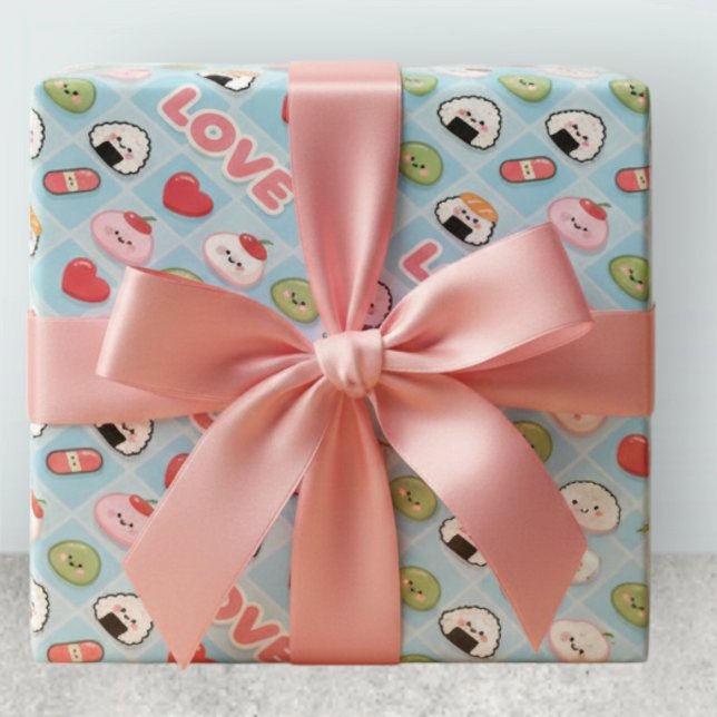 Papel De Presente Padrão de Comida Kawaii Sushi Mochi LOVE (Criador carregado)