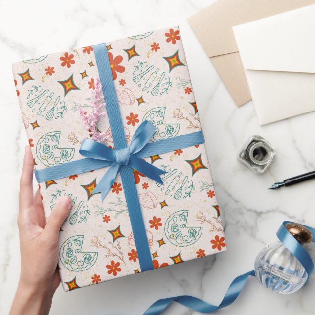 Papel De Presente Padrão de Comida Rápida Retroativa (Presentear)