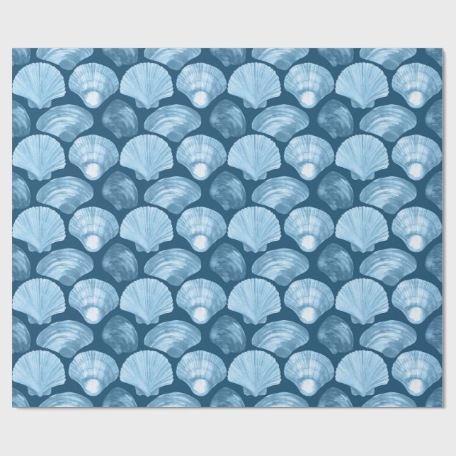 Papel De Presente Padrão de Conchas da Praia Azul (Aberto)