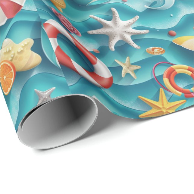 Papel De Presente Padrão de conchas de praia fofas (Ponta do rolo)