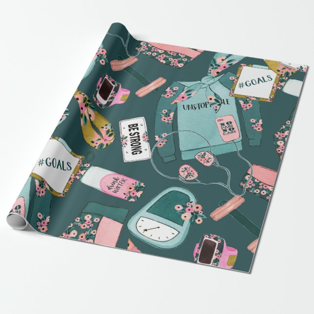 Papel De Presente Padrão de condicionamento físico feminino (Desenrolado)
