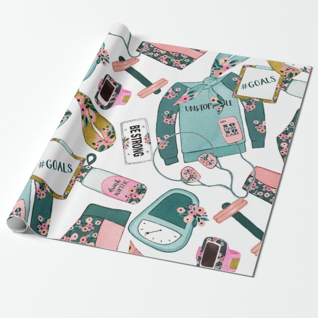 Papel De Presente Padrão de condicionamento físico feminino (Desenrolado)