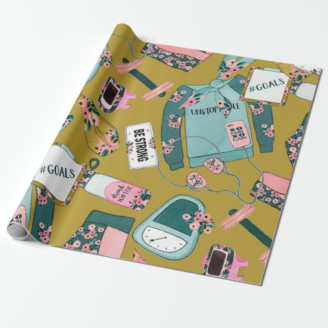 Papel De Presente Padrão de condicionamento físico para meninas (Desenrolado)
