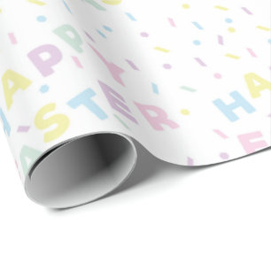 Papel De Presente Padrão de Confetes de Palavras Feliz Páscoa Fofas