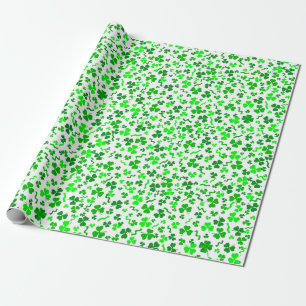 Papel De Presente Padrão de Confetes de Trevos Irlandeses Sortudos
