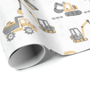 Papel De Presente Padrão de Construção Yellow Digger Pequeno Constru