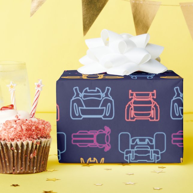 Papel De Presente Padrão de Contorno de Leitura Neon BatWheels™ (Festa de aniversário)