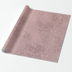 Papel De Presente Padrão de Contorno de Peony Dourado rosa no Cor-de