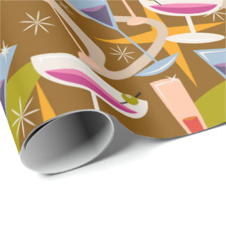 Papel De Presente Padrão de Copos de Cocktail Martini Atômico Retro