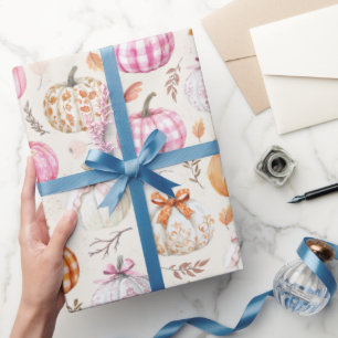 Papel De Presente Padrão de Coquete de Abóbora Rosa em Aquarela de O