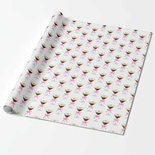 Papel De Presente Padrão de Coquetel Espresso Martini com Laço Rosa
