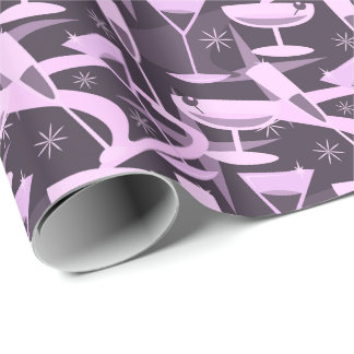 Papel De Presente Padrão de Coquetel Martini Retro Atômico dos Anos 
