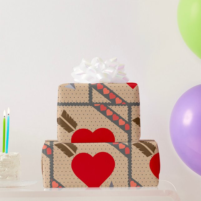 Papel De Presente Padrão de Coração Cupido com Namorados Românticos  (Criador carregado)