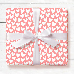 Papel De Presente Padrão de Coração de Amor Bonito Rosa Albaricoque