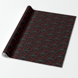 Papel De Presente Padrão de coração de amor fofo em fundo preto