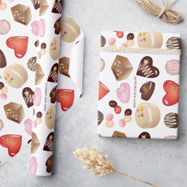 Papel De Presente Padrão de Coração de Chocolate Colorido Chic Fofo