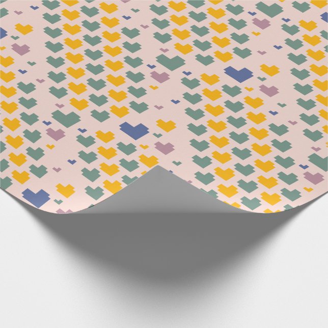 Papel De Presente Padrão de Coração de Pixel Diagonal (Ponta)