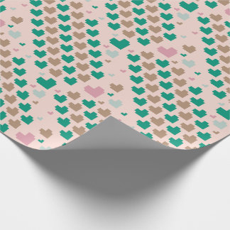 Papel De Presente Padrão de Coração de Pixel Diagonal