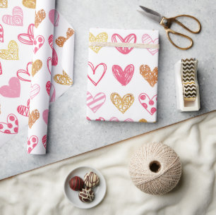 Papel De Presente Padrão de Coração Desenhado à Mão ID470