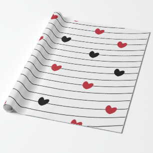Papel De Presente Padrão de Coração e Listras de Amor