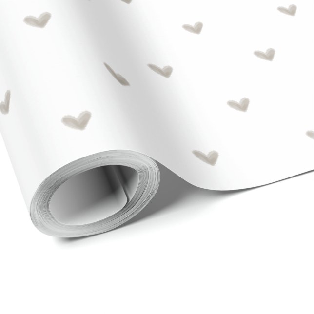 Papel De Presente Padrão de Coração Elegante Bege  (Ponta do rolo)