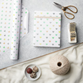 Papel De Presente Padrão de Coração em Pastel Suave Minimalista Pers