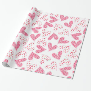 Papel De Presente Padrão de Coração Floral Rosa Whimsical