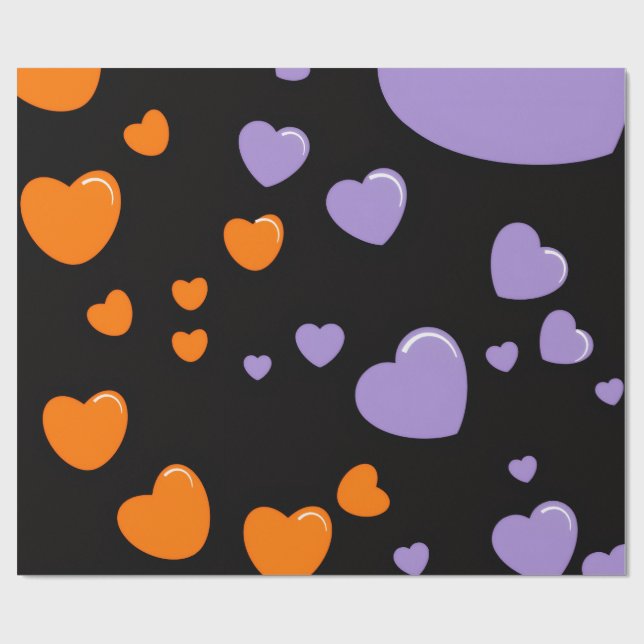 Papel De Presente padrão de coração laranja e roxo (Aberto)